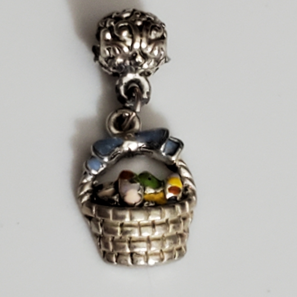 Vintage Easter basket enamel charm fits pandora silver for bracelet
